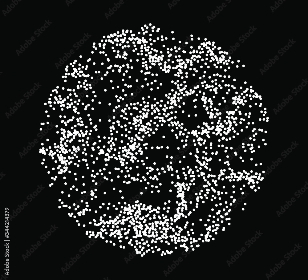 Poster Dotted sphere made with Generative art algorithm - Perlin gradient simplex noise for texture synthesis. Conceptual image of high tech systems: Artificial Intelligence, Deep Learning, Neural networks.