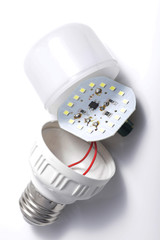 Close up shot of LED lamp with e27 type socket on an isolated white background