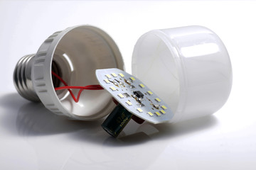 Close up shot of LED lamp with e27 type socket on an isolated white background