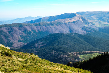 Fototapeta na wymiar Mountains panorama from Bratocea ridge, Ciucas mountains, Brasov county, Romania, 1720m