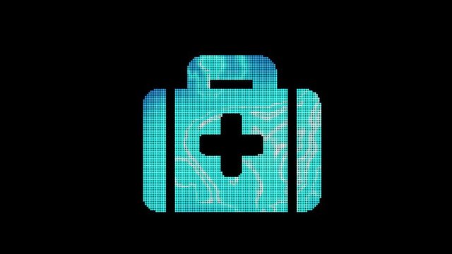 The symbol medkit is assembled from small balls. Then it shimmers with blue. It crumbles and disappears. In - Out loop. Alpha channel