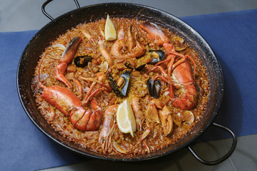 Paella seafood and lobster spanish tradicional food