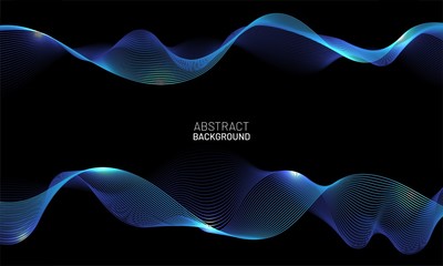 Abstract vector background with blue flowing dynamic wave lines 