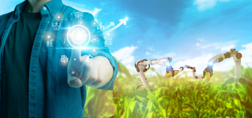 Futuristic Technology in smart agriculture farming for growth yield by using ai artificial intelligence, machine learning, digital twin, 5g, big data, iot, augmented mixed virtual rality, ar, vr,robot