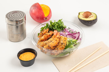 bowl of prawns and salad
