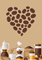 Background with coffee icons. Food illustration of beverage items.