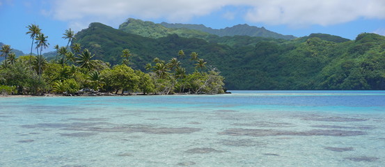 Tropical island and lagoon in French Polynesia, Huahine, Pacific ocean, Oceania