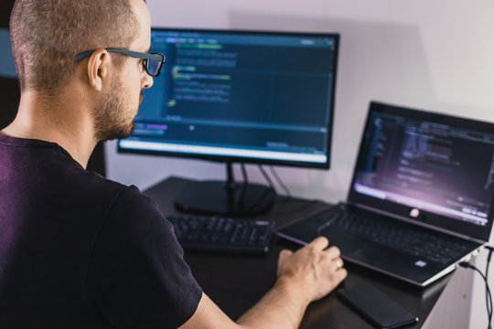 Computer Programmer In Glasses. Information Technology. Women In Business. The Guy Works From Home.