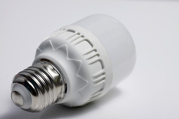 Close up shot of LED lamp with e27 type socket on an isolated white background