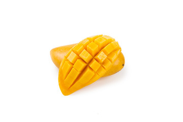 Cut slice mango with ripe mango fruit isolated white background