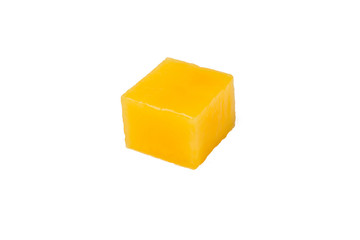 Mango cubes isolated white background, textured and detail of mango cubes shape for decorating object