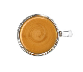 Espresso coffee cream in cup, top view