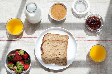 Close up of healthy breakfast. Sunny light