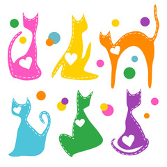 Bright colored cats silhouettes set , vector illustration