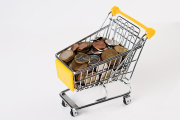 Business and financial, Shopping concept with shopping cart full with multi coins