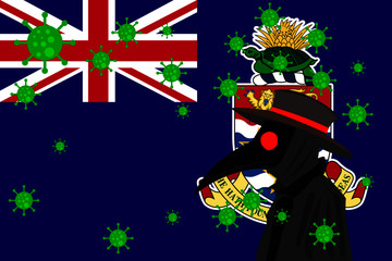Black plague doctor surrounded by viruses with copy space with CAYMAN ISLANDS flag.