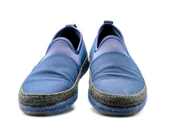 Blue cloth shoes No laces for men for important ceremonies White background or isolated