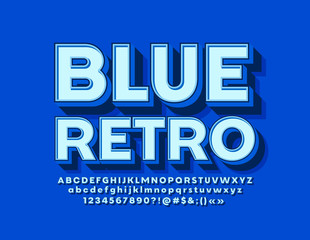 Vector Retro Font. Set of Blue 3D Letters, Numbers and Symbols.