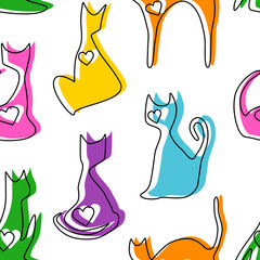 Colored decorative cats seamless pattern, vector illustration