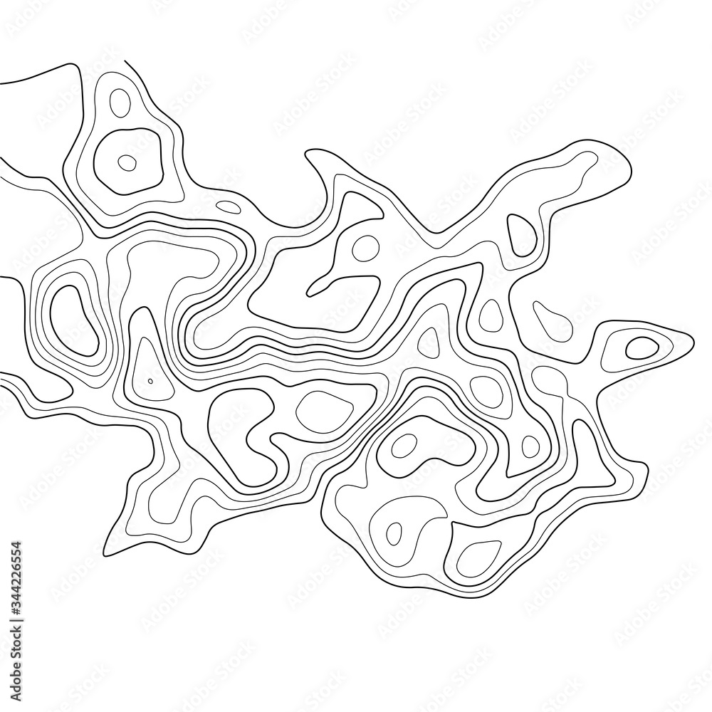 Poster vector contour topographic map on white background. black curved lines.