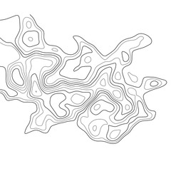 Vector contour topographic map on white background. Black curved lines.
