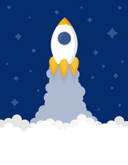 Startup concept. Rocket in the starry sky icon