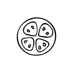 Hand drawn vegetable tomato icon isolated on white background. Concept for farmers market, organic food, grocery store, cafe, restaurant, food. Natural product, vegetarian, fresh, natural, design.