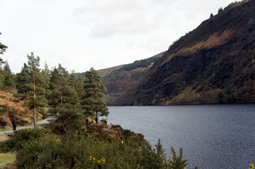 Spring in the Wicklow Mountains.Walks along the shore of a mountain lake. 