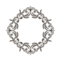 Hand Drawn Vintage damask ornamental elements for design. Baroque frame scroll ornament. Retro Elegant abstract floral pattern border in antique style.