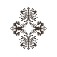 Hand Drawn Vintage damask ornamental element for design. Baroque scroll ornament. Decorative Elegant abstract floral pattern border in antique style