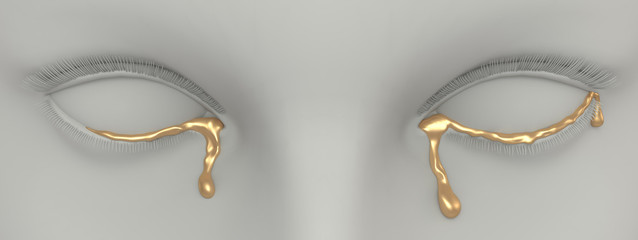 Golden tears. 3d rendering. Art concept.