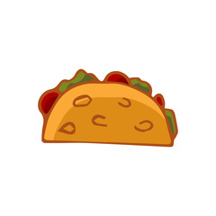 Mexican traditional food tacos icon isolated on white background. Flat style. Vector illustration for menu, poster, web.