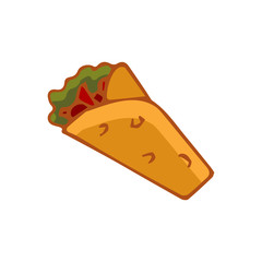 Mexican traditional food burrito icon isolated on white background. Flat style. Vector illustration for menu, poster, web.