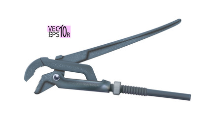 Adjustable realistic pipe wrench, plier, spanner. Plumbing tool isolated on white background. Vector illustration.