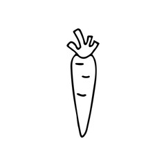 Hand drawn vegetable carrot icon isolated on white background. Concept for farmers market, organic food, grocery store, cafe, restaurant.  Natural product, vegetarian, fresh, natural, design