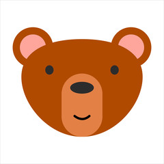 The head of the bear in cartoon style.Flat illustration.Children s picture.Cute image of a brown bear.Vector illustration