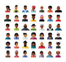 Set of people avatar flat design icons. Collection of avatars related to various types of people face.