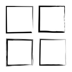 Brush painted black frame. Artistic style square frame, four pieces. Unique square frame. Vector illustration. Stock Photo.