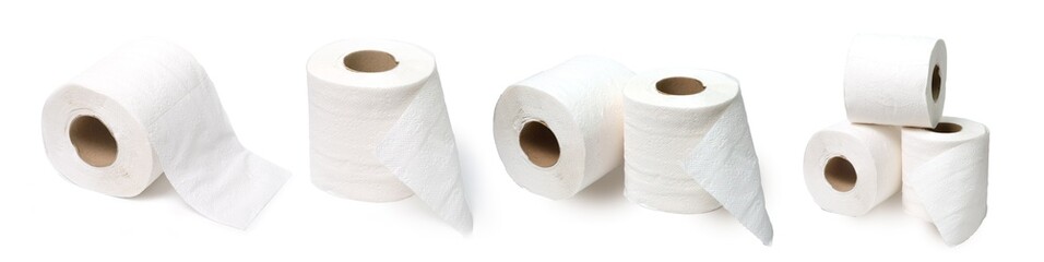 set of toilet paper or tissue isolated on white background
