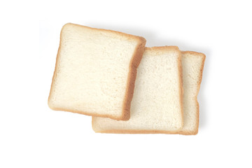 Three slices of white bread isolated on white background with clipping path