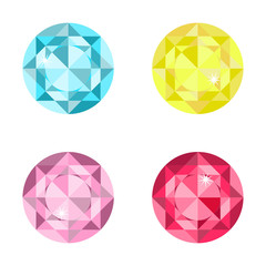 Gems of different colors, four pieces. Buttons in the form of precious stones. Jewelry of different colors. Unique gems. Vector illustration. Stock Photo.