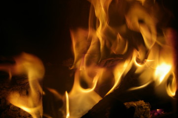 Fototapeta premium Fuego y llamas en la chimenea