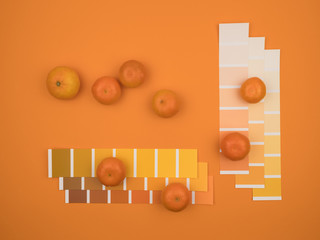 Tangerines and orange color palette. Orange background.