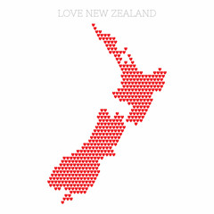 New Zealand country map made from love heart halftone pattern
