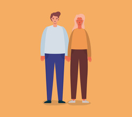 Happy and sad woman and man avatar cartoon vector design