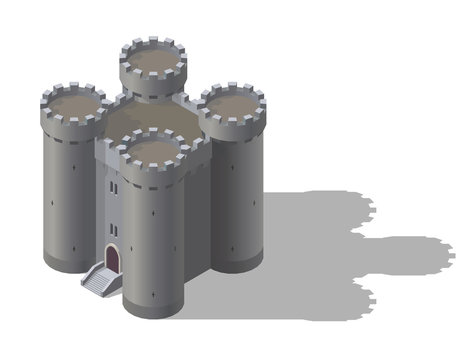 Vector isometric fantasy medieval castle. Game design fortress concept.
