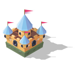 Vector isometric fantasy medieval castle. Game design fortress concept.