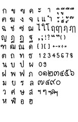 Thai hand drawn consonants.Thai Number.From Zero to Nine.Thai vowels and various Thai symbols.The use of text fonts.