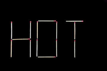 Hot writing with matches sticks isolated on black background