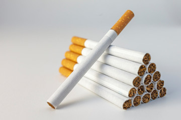 cigarette stack in the pyramid shape. White background